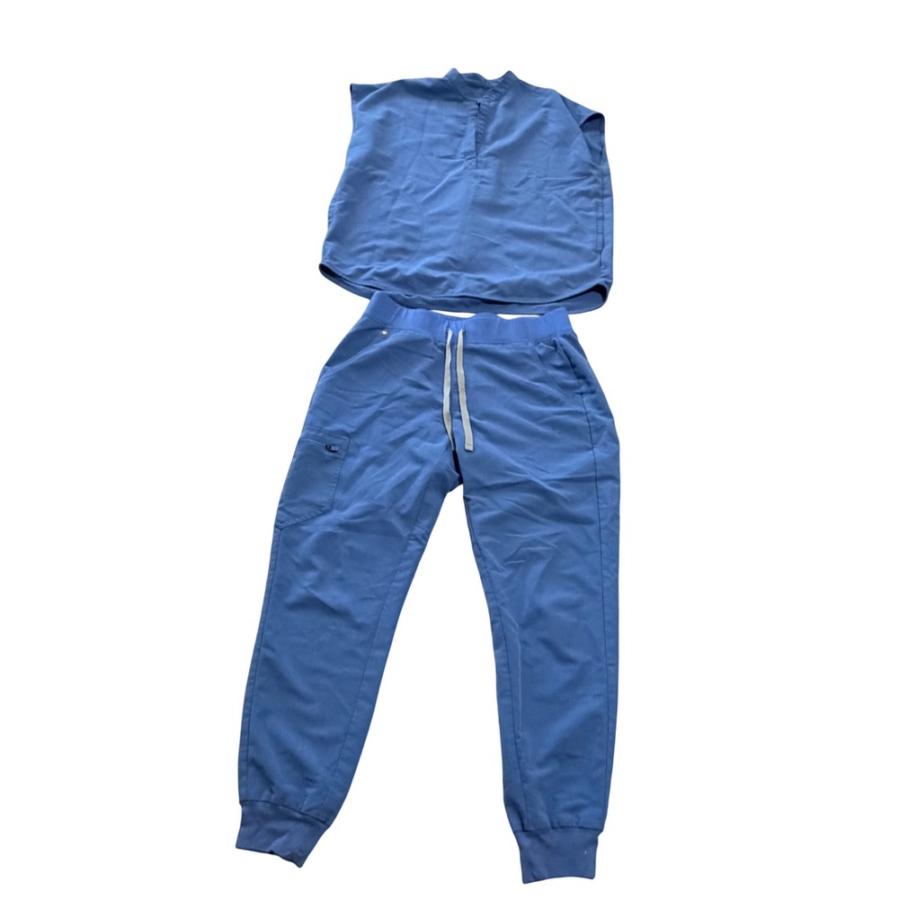 FIGS Women Blue Scrub Set Zamora Jogger Pants M Sleeveless Rafaela Top S Nurse